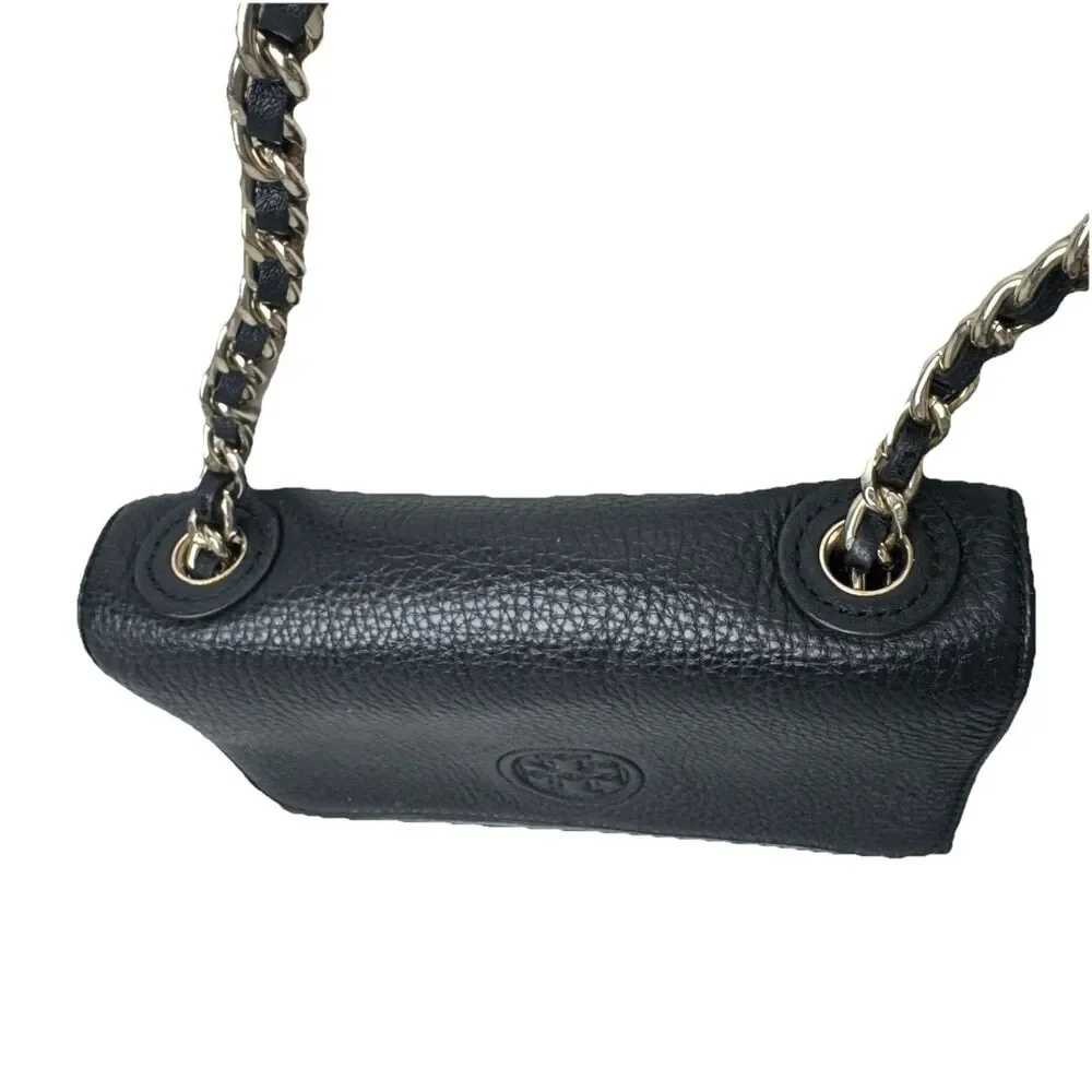 Tory Burch Bombe Shrunken Shoulder Bag Black Leather Gold Chain Authentic Y2K
